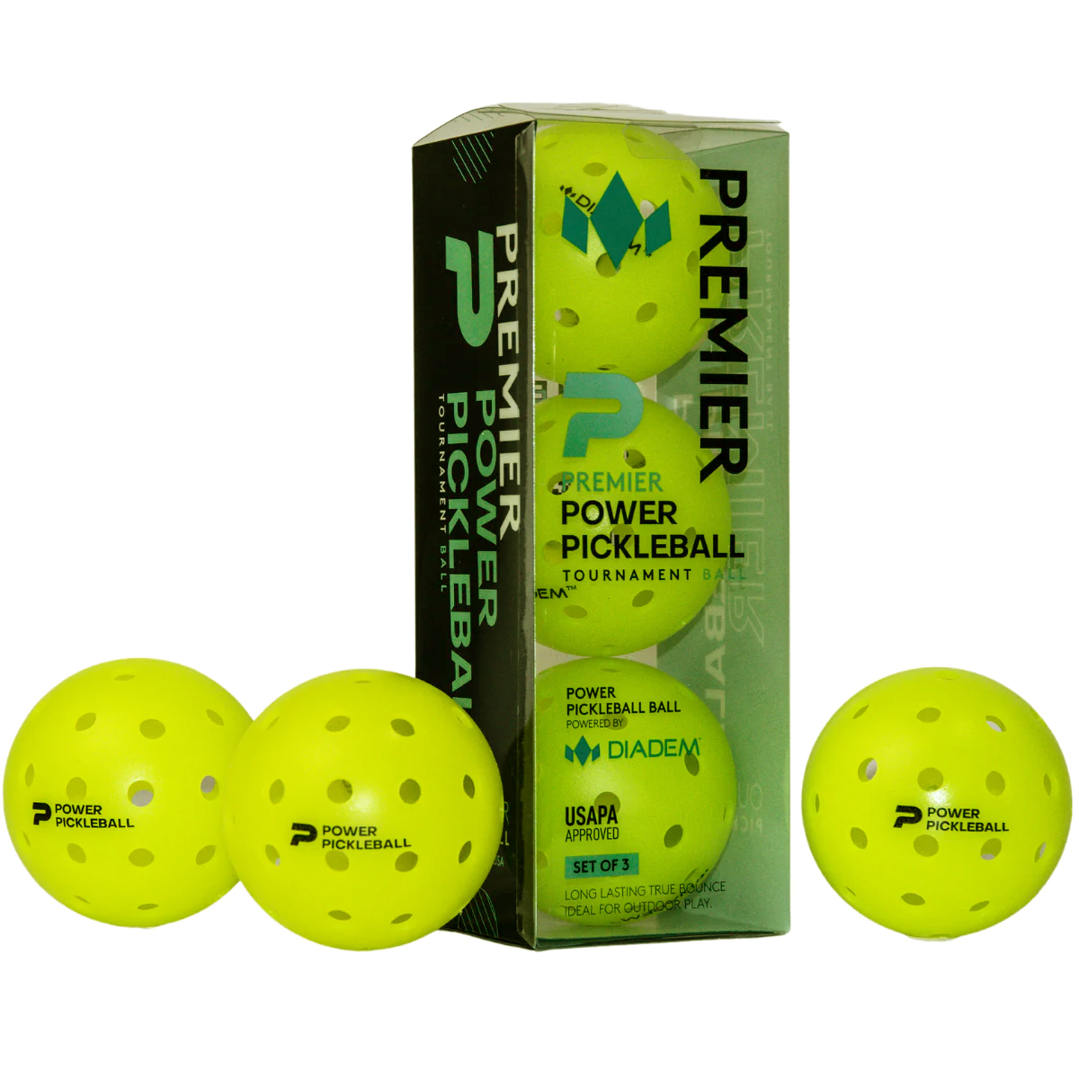 DIADEM Premier Power Pickleball Outdoor Ball 3Pack – Neon Yellow